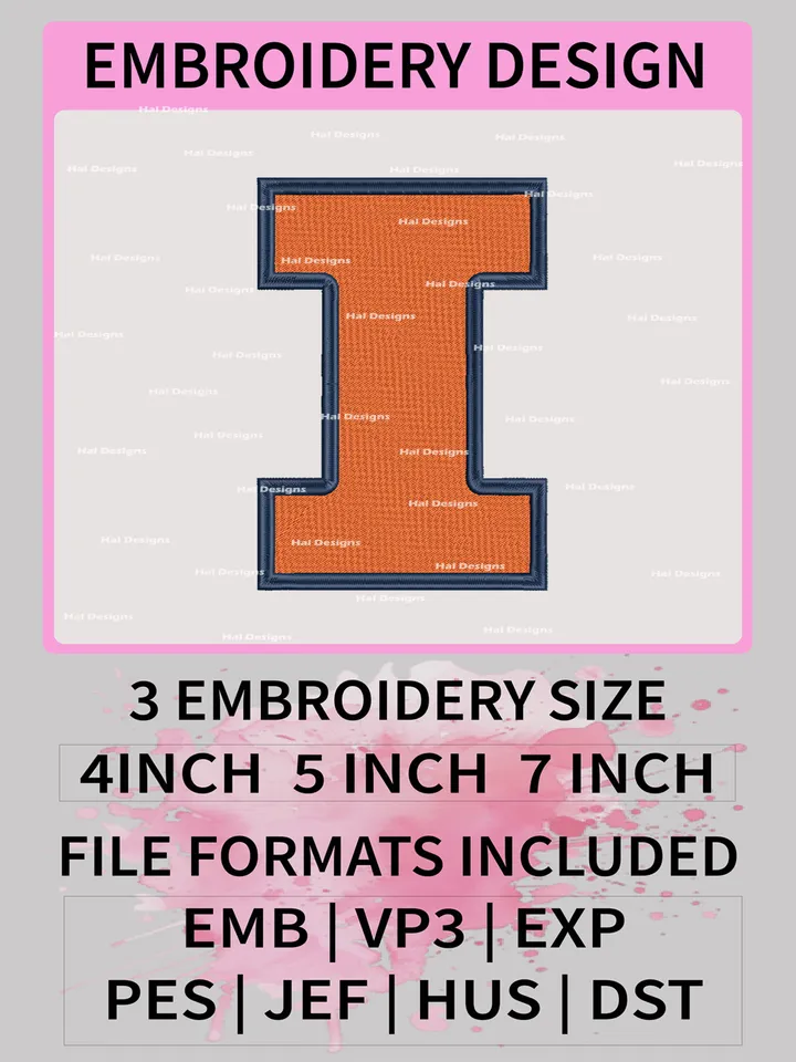 NCAA Illinois Fighting Illini Embroidery File, 3 Sizes, 6 Formats, NCAA Machine Embroidery Design, NCAA Logo, NCAA Teams