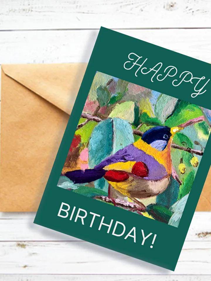 Happy Birthday card, Goldfinch Bird Greeting Card, Digital Download, Printable bird, Birthday E-Card