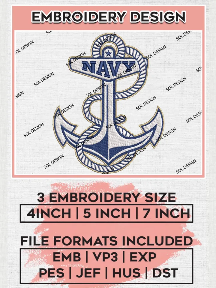 Navy Midshipmen Team Logo Embroidery Design Files, NCAA Navy Midshipmen Machine Embroidery, NCAA Teams, 3 sizes, NCAA Machine embroidery designs, Digital Download