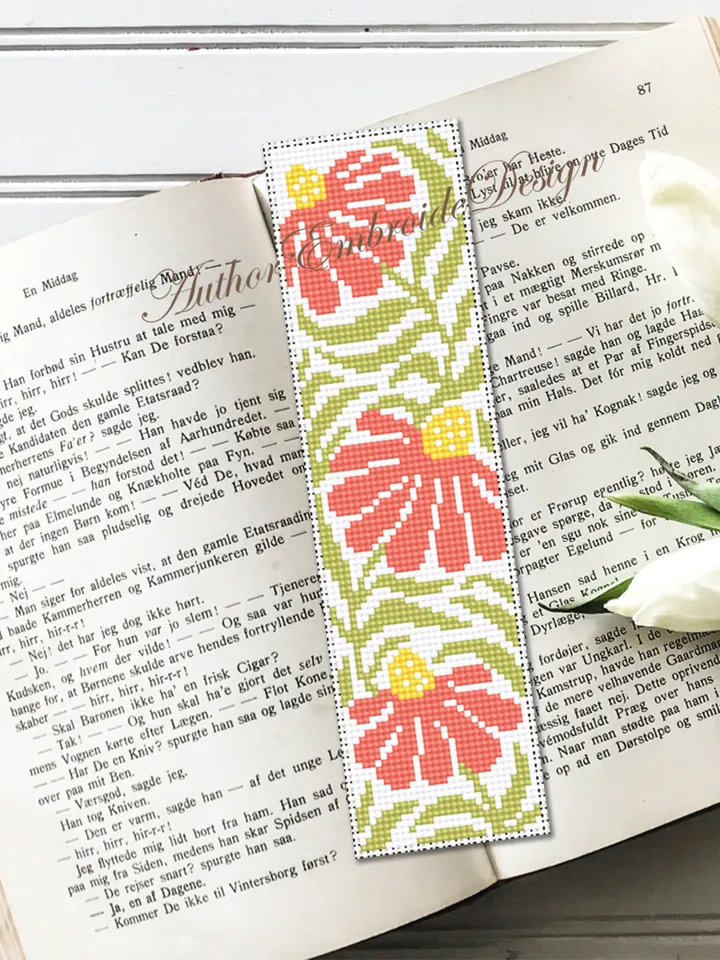Abstract flowers bookmark cross stitch pattern PDF download Boho flowers cross stitch chart, Modern bookmark pattern digital PDF #B305