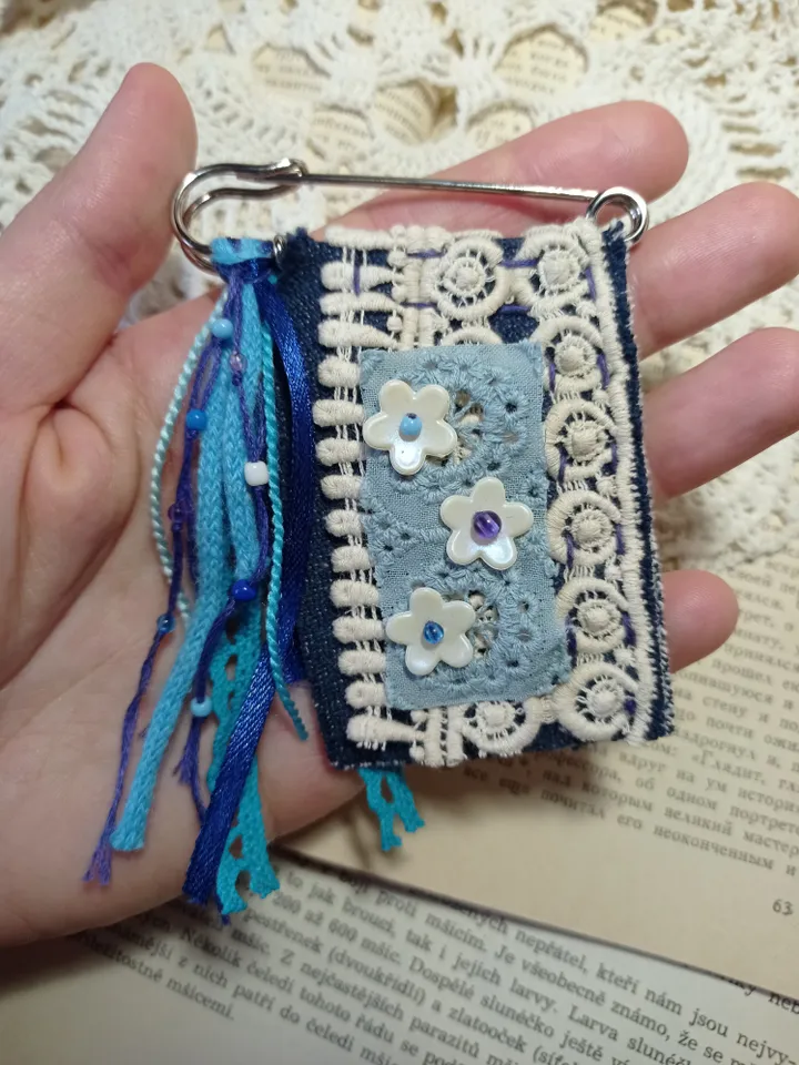 Handmade Denim Kilt Pin Brooch