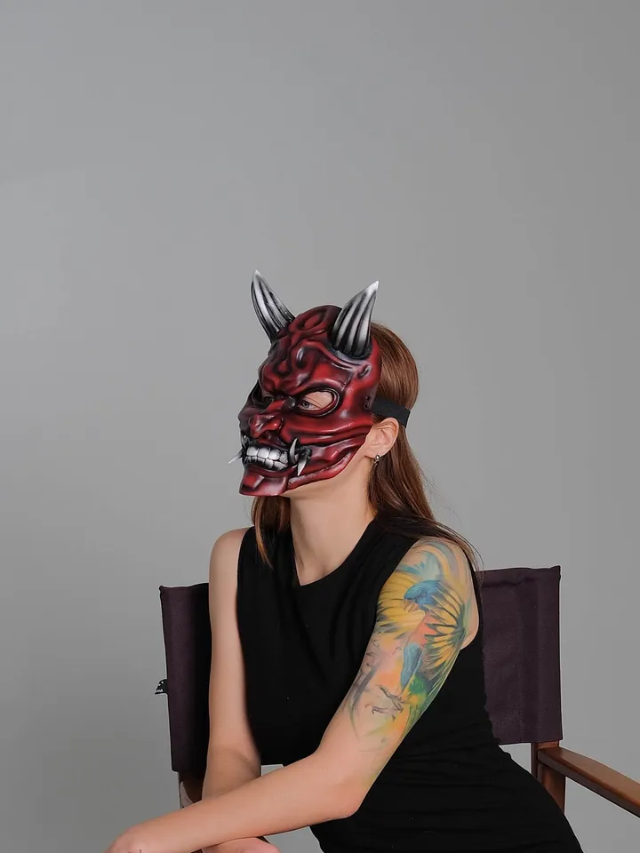 Japanese Oni Mask, red oni mask, wearable mask, tengu mask, kabuki mask, japanese demon mask, japanese theater, demon mask