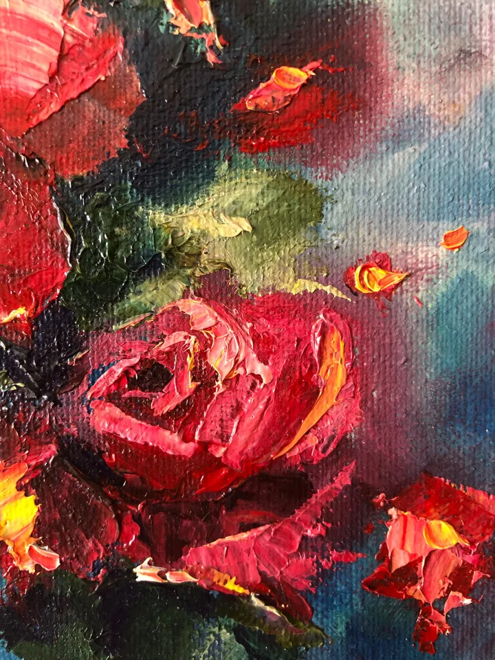 Roses Original Painting Red Floral Wall Art Roses Painting Flowers Still life
