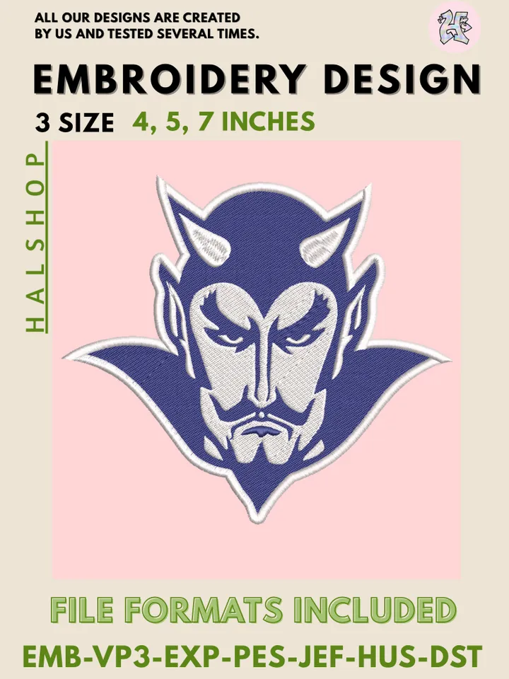 Duke Blue Devils NCAA Embroidery Design – College Mascot Logo Pattern, 3 Sizes Digital Download, Machine Embroidery Files for Fans and Apparel