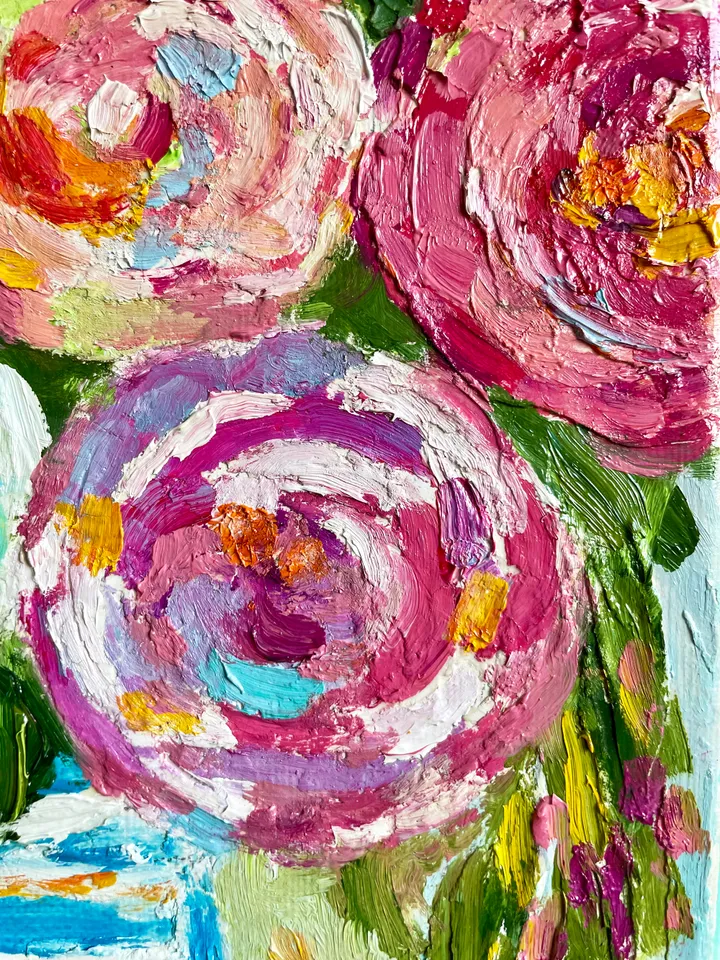 Pink Rose painting, Original Flower oil Painting canvas Fauvism style art