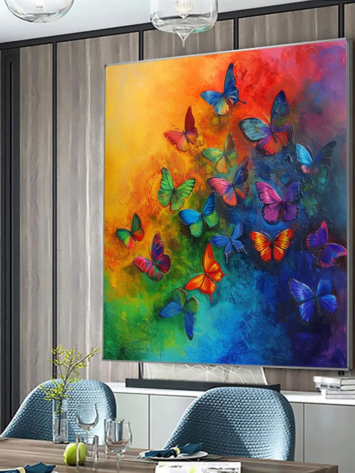 Original Colorful Butterfly Oil Painting On Canvas, Large Wall Art, Abstract Animals Painting, Office Wall Art, Custom Painting, Home Decor