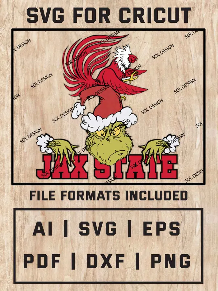 Grinch Jacksonville State Gamecocks SVG, NCAA SVG Design, NCAA Jax State Gamecocks SVG, NCAA Gamecocks Cricut, Christmas Svg, Grinch svg, Digital Download
