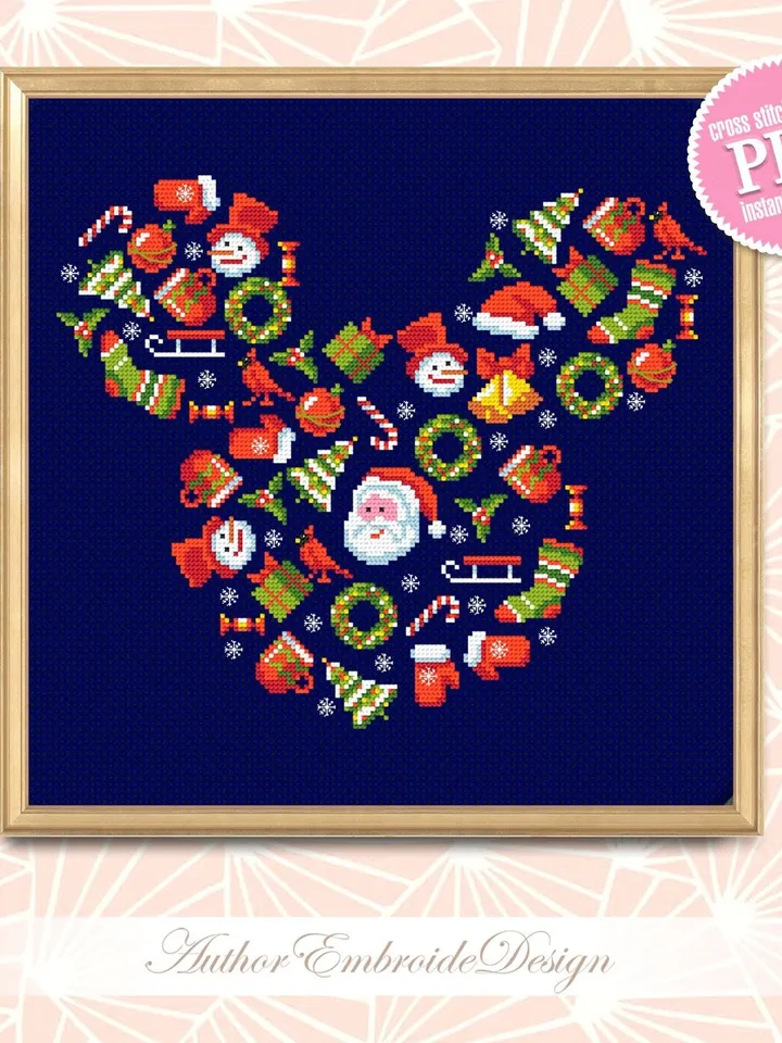 Christmas sampler cross stitch pattern download PDF Mouse Silhouette cross stitch chart, Christmas mouse head digital pattern PDF #N108