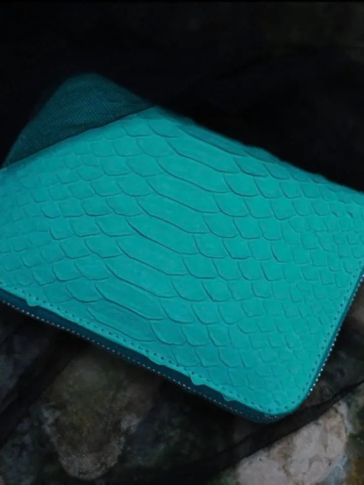 Genuine python skin turquise wallet | Small coin purse | Exotic leather wallet | Gift for her | Snakeskin designer wallet summer colour