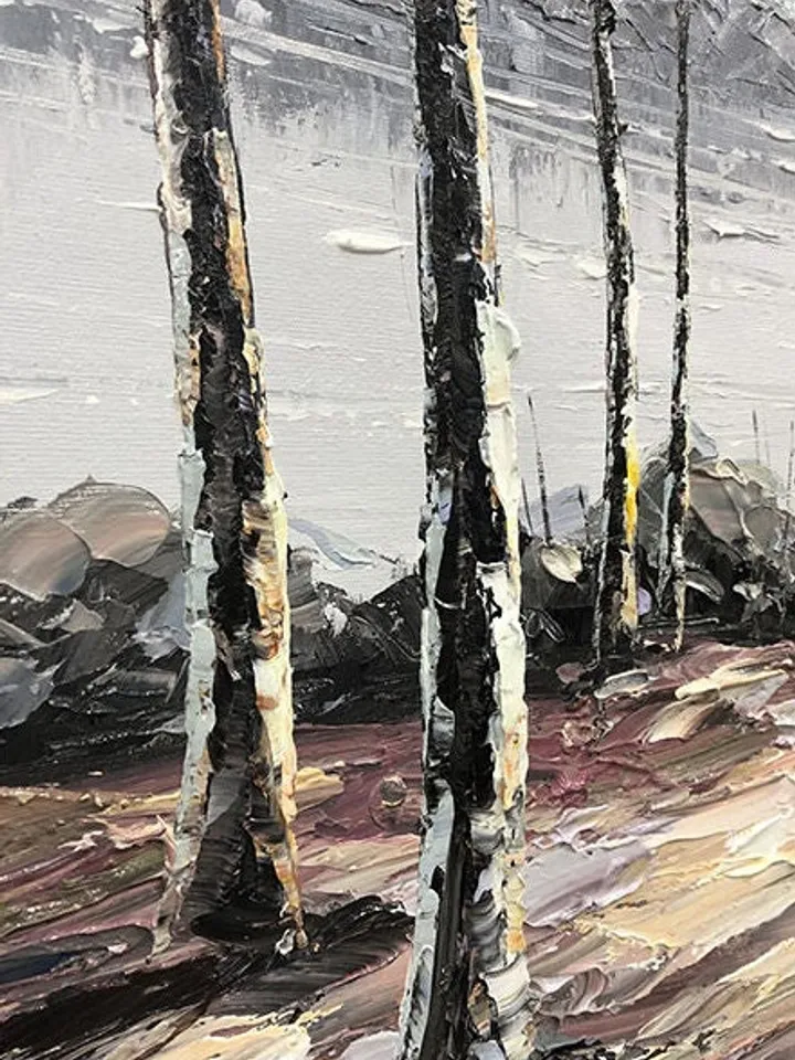 Large original oil painting on canvas,abstract art,riverside scenery,lake, trees,landscape,forest,nature,living room painting,large wall art