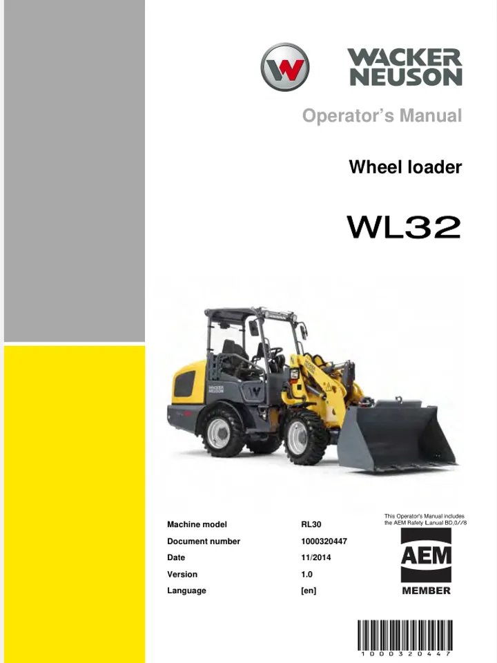 WACKER NEUSON WL32 WHEEL LOADER OPERATORS MANUAL