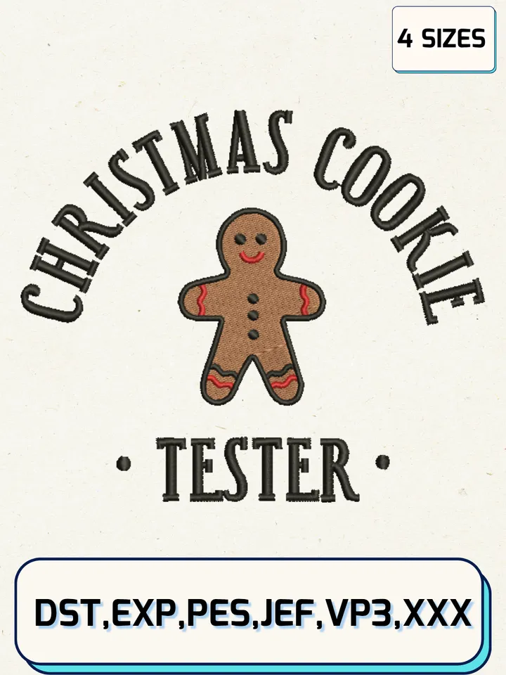 Christmas Cookie Tester Embroidery Designs,Christmas Embroidery Designs,Machine Embroidery Files,4 Sizes