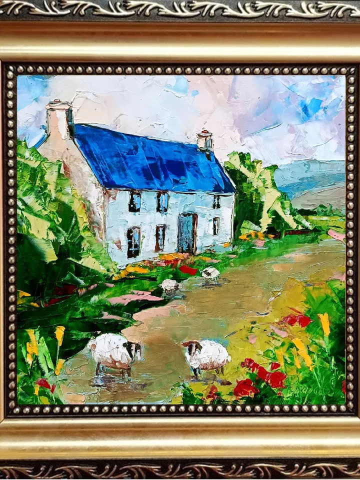 Ireland Painting Sheep Original Art Irish Landscape Oil Painting Farm Artwork Christmas Gift by ArtProkopaloSv
