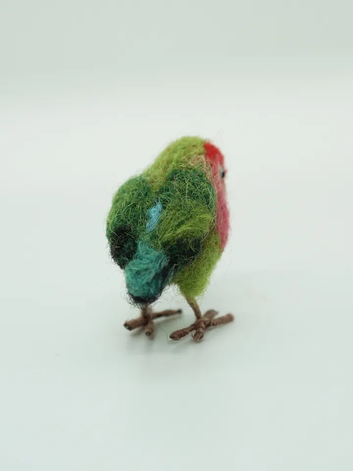 Miniature needle felted lovebird, tiny parakeet, pet portrait, peach faced lovebird