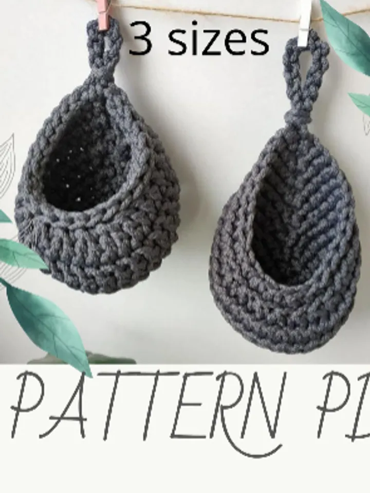 Crochet Basket Pattern. Hanging holder in 3 sizes