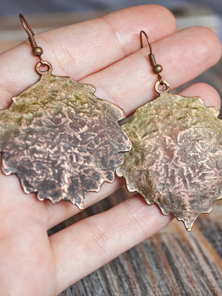Unique handmade electroformed earrings made from real leaf original gift