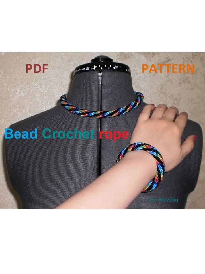Bead Crochet Rope patterns for beading «Running across the rainbow» necklace and bracelet. Instant Download