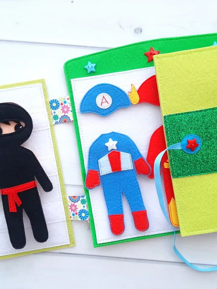 Superhero felt doll pattern with wardrobe, Boy Felt Doll with sets of clothes pattern, Felt Pattern pdf for boys 2,3,4,5 year old