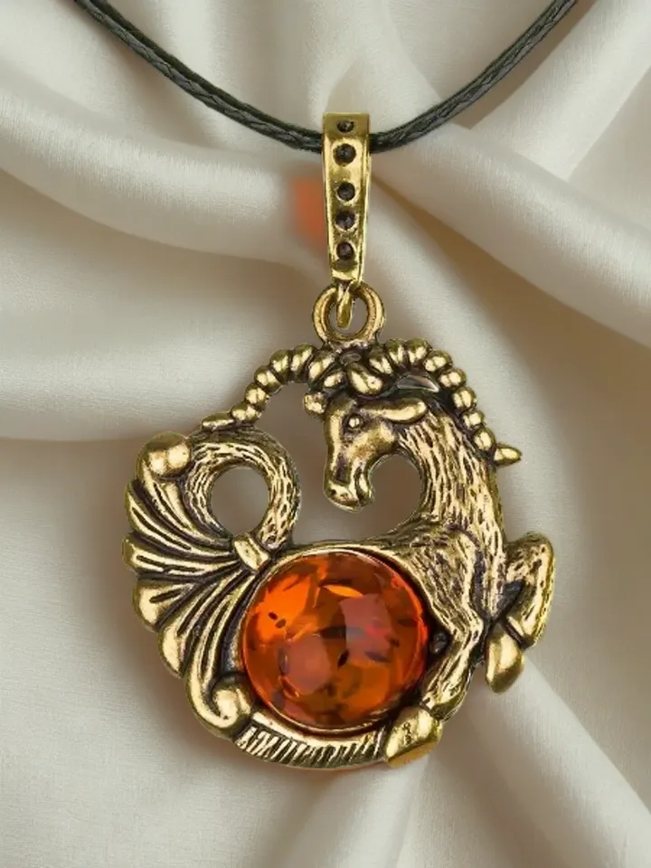 Amber Capricorn Zodiac Necklace Pendant Gold Baltic Amber Pendant Jewelry Women Men Christmas Birthday Gift Friend boyfriend Office everyday jewelry