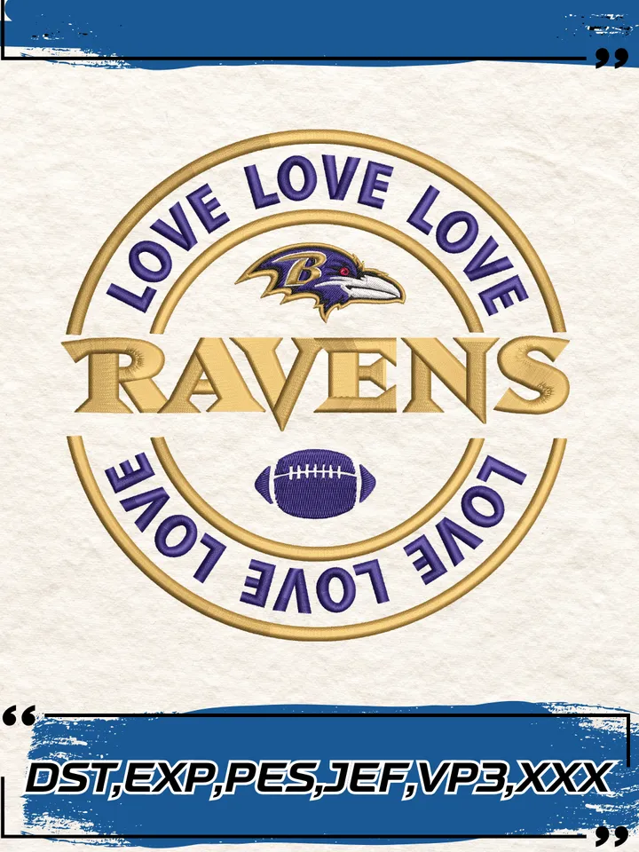 Love Baltimore Ravens Embroidery Design,NFL Logo Embroidery Design,Machine Embroidery Design File,4 Sizes, Digital Download