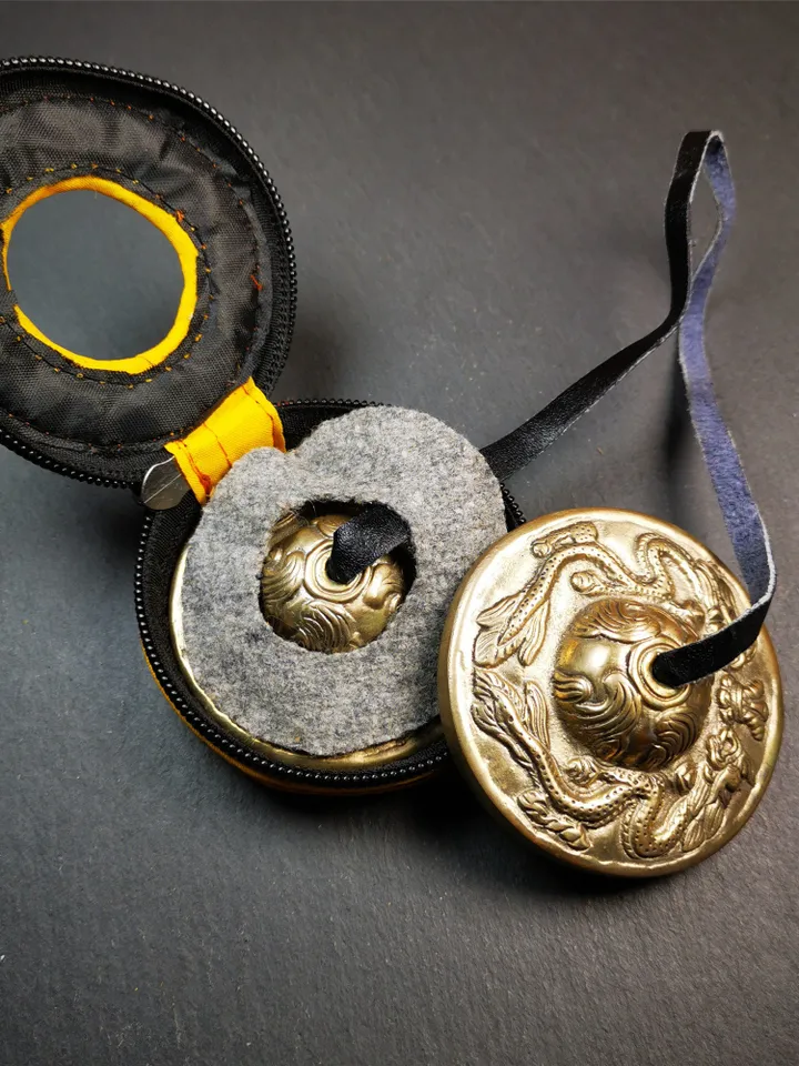 Gandhanra 2.7&quot; Tibetan Cymbals,Dragon Pattern Tingsha Bell,Buddhism Ritual Implement,Handmade in Nepal