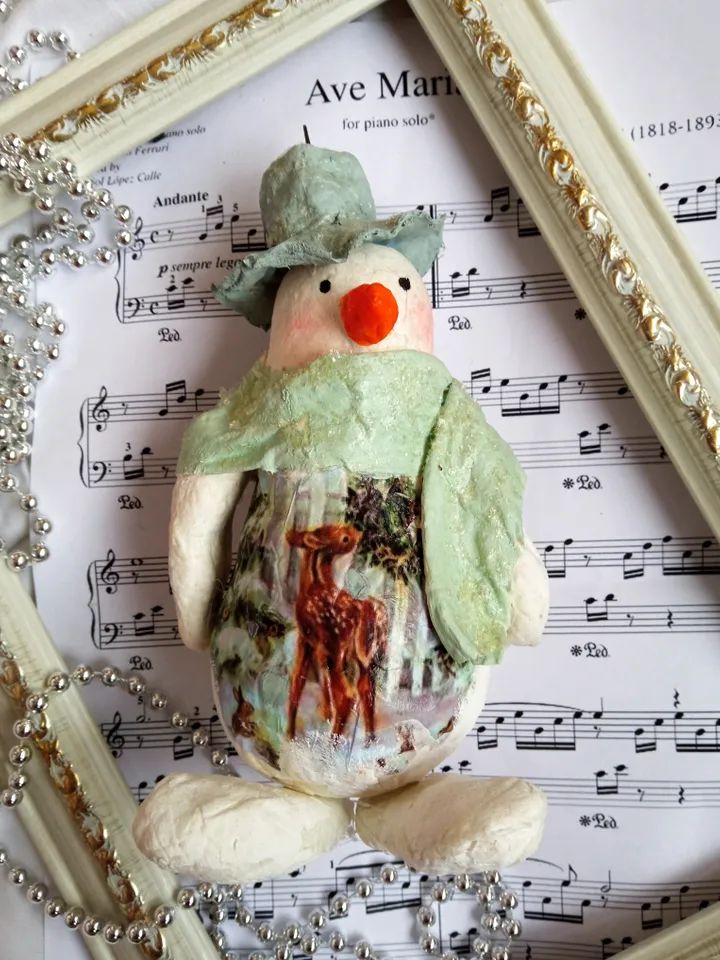 Cute handmade snowman pendant in vintage colors. Christmas decor, Xmas gift. Free shipping