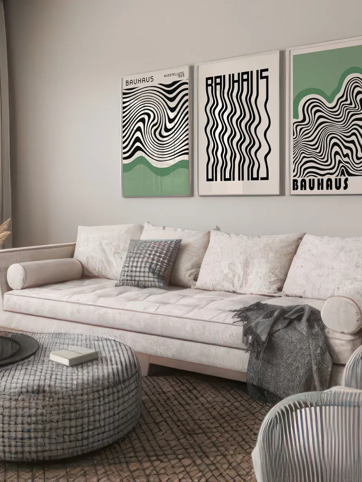 Bauhaus poster set of 8, premium printable, wall art prints, mid century modern, minimalist abstract geometric bundle, digital download arts