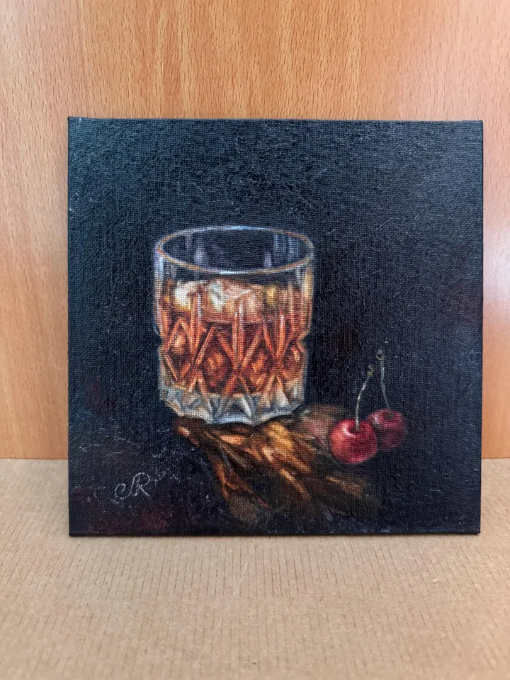 Whiskey Oil Painting Glass of Whiskey Art Cocktail Original Painting Drinks Wall Art