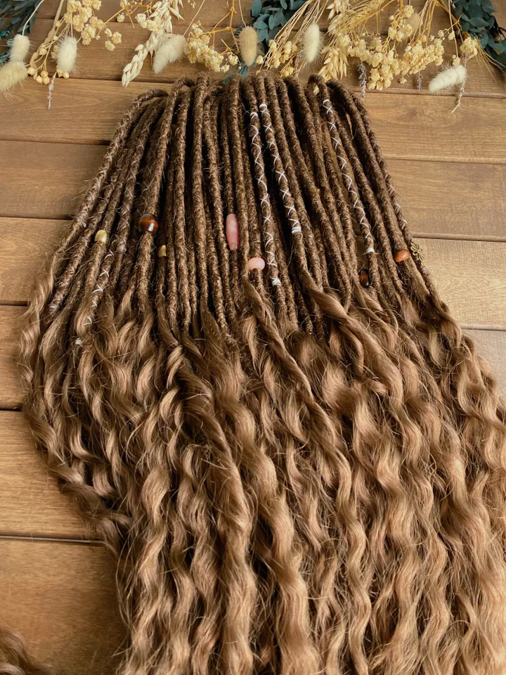 Brown synthetic crochet curly De dreadlocks Ready to Ship