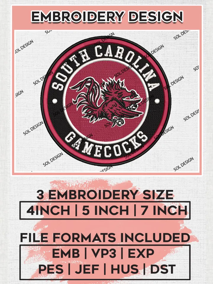 NCAA South Carolina Gamecocks Round Logo Embroidery, NCAA South Carolina Gamecocks Logo Embroidery files, NCAA Teams, Machine embroidery designs, Digital Download