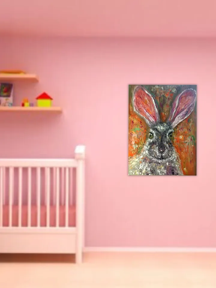Hare painting,3 d canvas art,original oil painting,home decoration,kids room wall art,no frame needed.