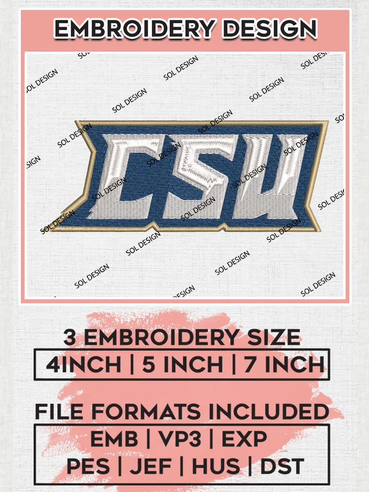 CSU NCAA College Team Logo Embroidery Design Files, NCAA Charleston Southern Buccaneers Machine Embroidery, NCAA Teams, 3 sizes, NCAA Machine embroidery designs, Digital Download