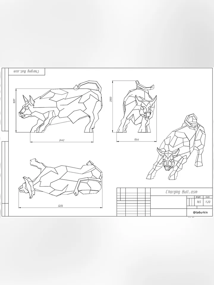Welding Project Plans Drawings Charging Bull (DXF, PDF)