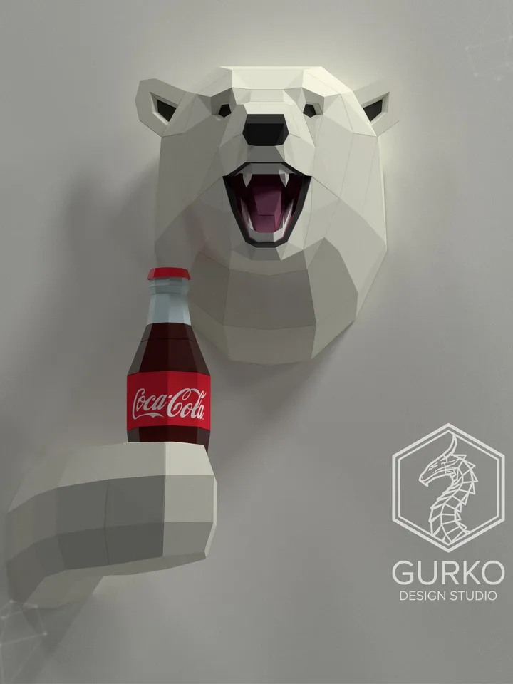 Smiling Polar Bear Papercraft, Digital Template, PDF Download, Gurko, 3D Low Poly, Pepakura, DIY Origami Sculpture, Paper Decor, DIY Gift