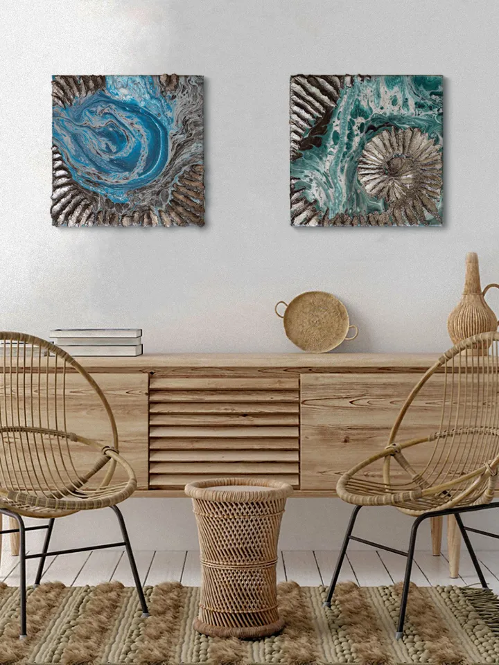 Waterscape wall art | Modern Abstract Sea Painting | 3D Effect Acrylic Art on Canvas | Handmade Artwork | Blue Square painting | Modular painting