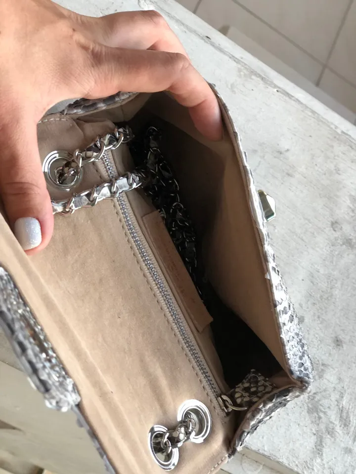 Genuine Python Skin Small Crossbody Leather Bag | Classy Small Crossbody Chain | Grey Light Small Crossbody Summer Elegant Classy Women Bag