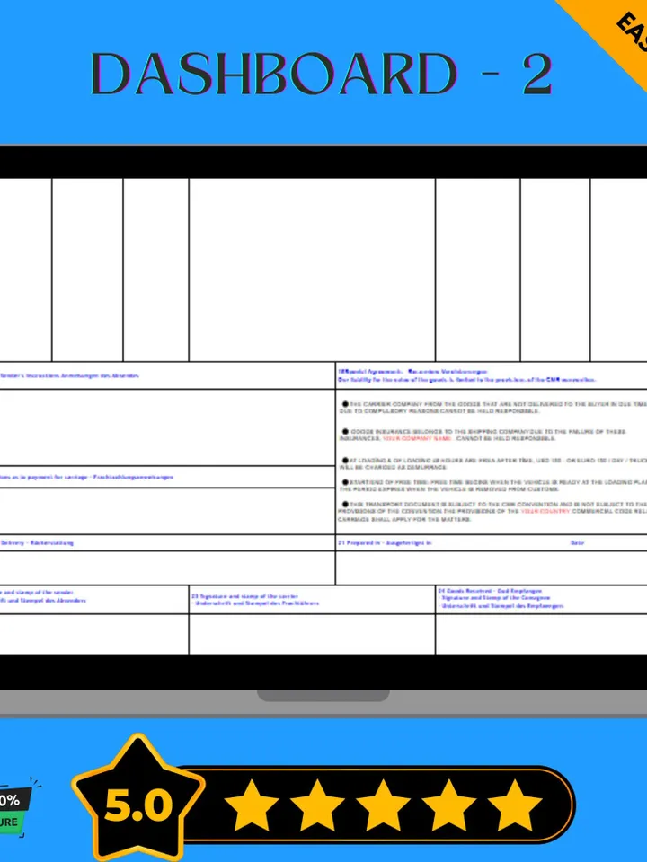 CMR International Bill of Lading Template, Google Sheets, Shipping Document, Logistics, Freight Management, Export, Import Form