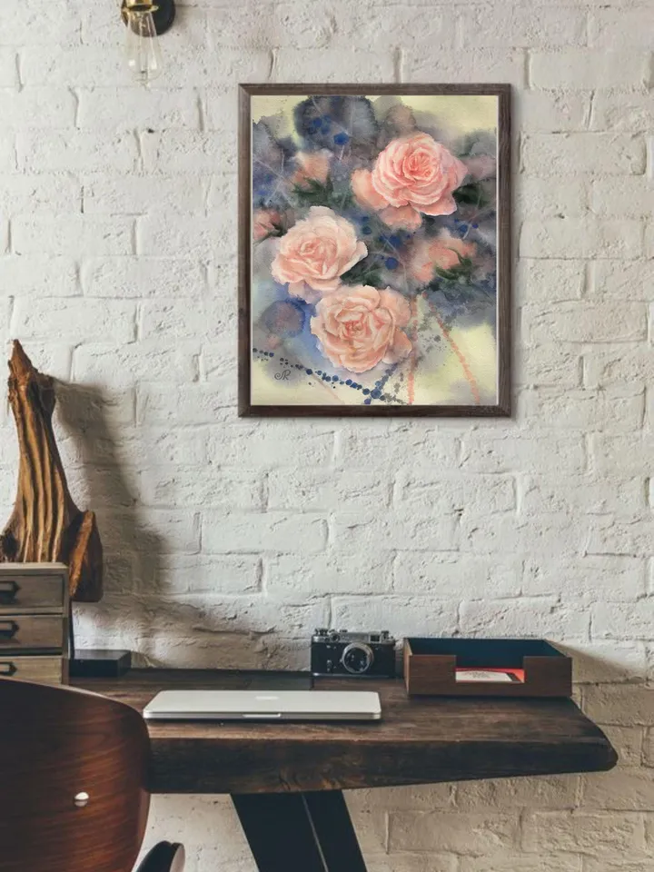 Roses Original Painting Flowers Watercolor Painting Floral Artwork