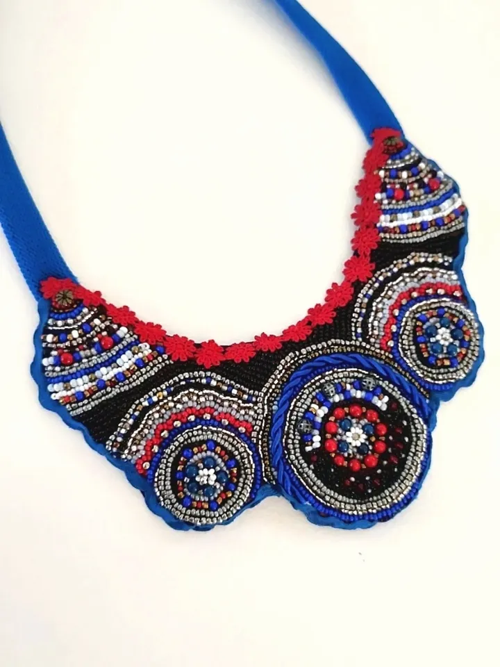 Embroidered Colorful Necklace Jewelry Boho Style Accessories Eclectic Folk Fashion Costume Ethnic Art Bohemian Style Ala Russ