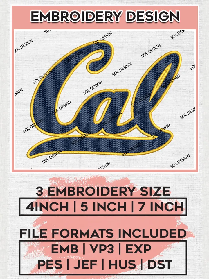 California Golden Bears Logo Machine Embroidery Design, NCAA California Golden Bears Embroidery Design Design files, NCAA Embroidery Designs, NCAA Machine Embroidery Designs, Digital Download