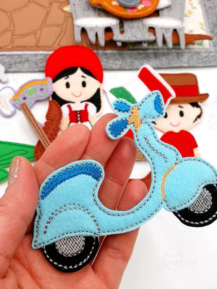 Italy Quiet Book Page & Finger Puppets ITH Embroidery Design, Italian Landmarks Felt Play Set, Educational Toy, Digital Download