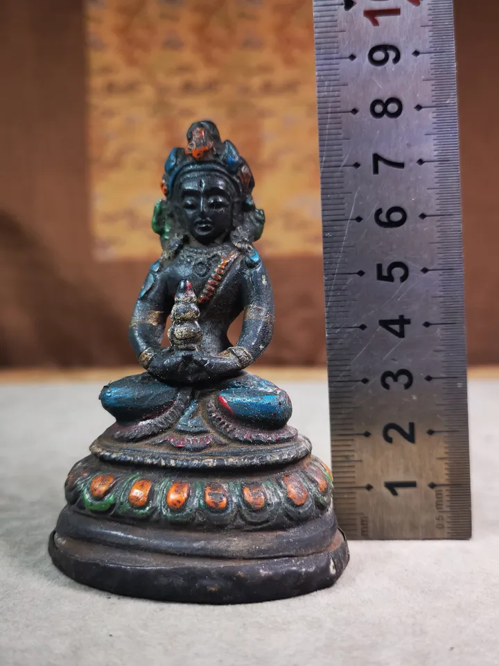 Gandhanra Antique Colored Tibetan Statue,Amitayus,Buddha of Longevity,80 Years Old