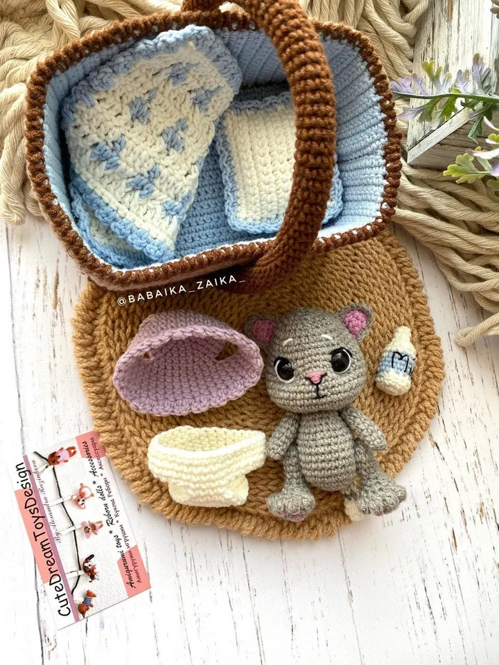 PDF Crochet Pattern Baby Cat in a Basket, Amigurumi cat pattern, Crochet Kitty, Cute cat, Animal pattern, Amigurumi animal, Crochet animal