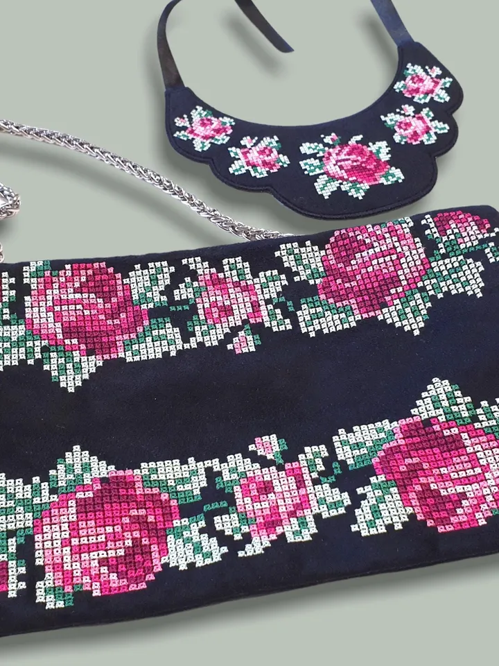 Clutch and necklace set in the hoop machine embroidery designs ITH digital embroidery pattern cross-stitch embroidery motif
