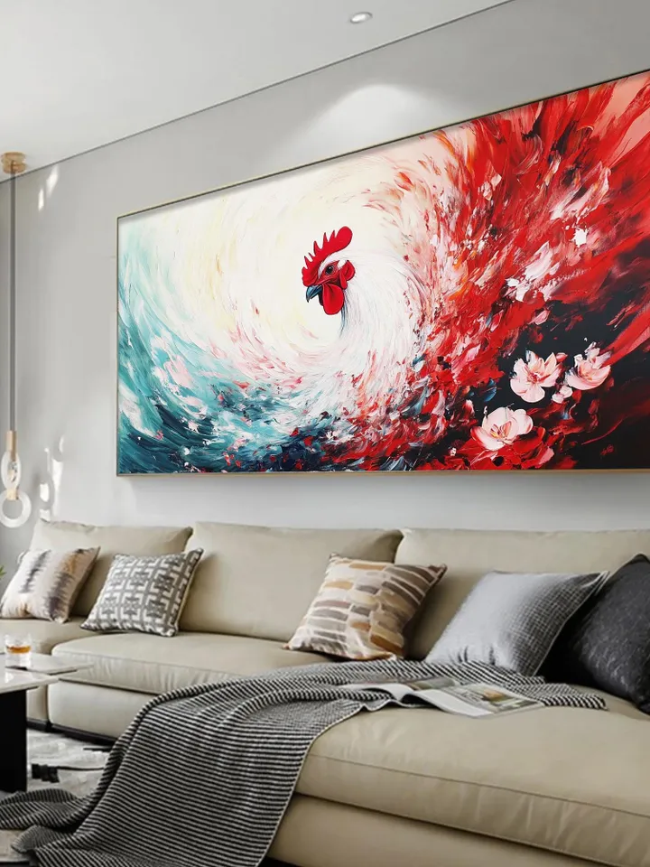 Large Impasto Rooster Painting, Colorful Abstract Animal Art, Textured 3D Original Artwork, Modern Farmhouse Decor,Kitchen Wall Art,Bird Art