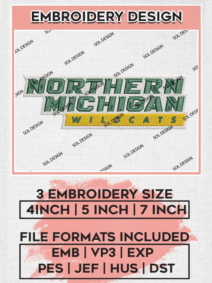 NCAA Northern Michigan Wildcats Team Word Logo Embroidery Design Files, NCAA Northern Michigan Wildcats Machine Embroidery, NCAA Teams, 3 sizes, NCAA Machine embroidery designs, Digital Download
