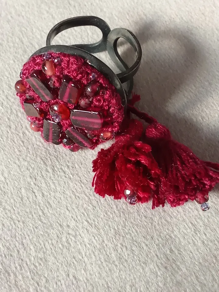 Garnet embroidered ring