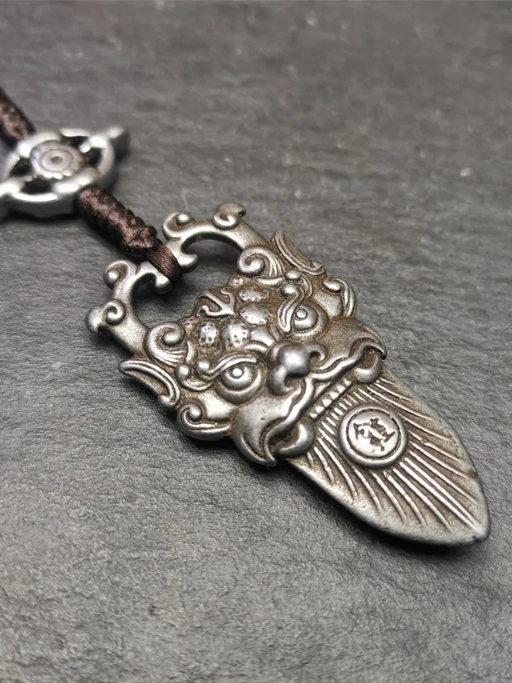 Gandhanra Handmade Tibetan Buddhist Amulet,Kirtimukha Pendant,Bhoma,Banaspati,Mouth of Kala,Made of Cold Iron,1.97&quot; × 1.0&quot;