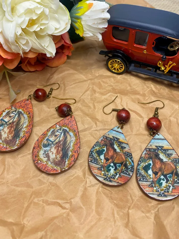 Earrings with print. Handmade jewelry.
