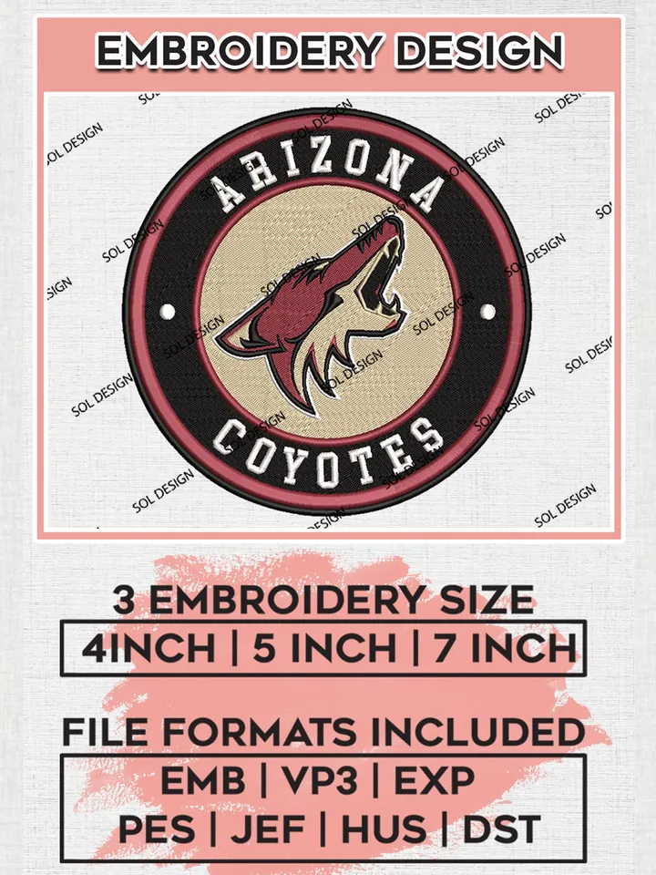 Arizona Coyotes Circle Logo Machine Embroidery Files, NHL Arizona Coyotes Embroidery Designs, NHL Coyotes Logo, NHL Embroidery Designs, Digital Download